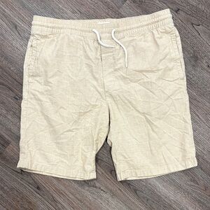 Men’s 100% Cotton Beige Casual Drawstring Pull On Shorts